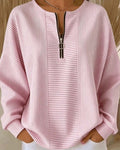 Women's Pink Half-Zip Long-Sleeve Striped Blouse