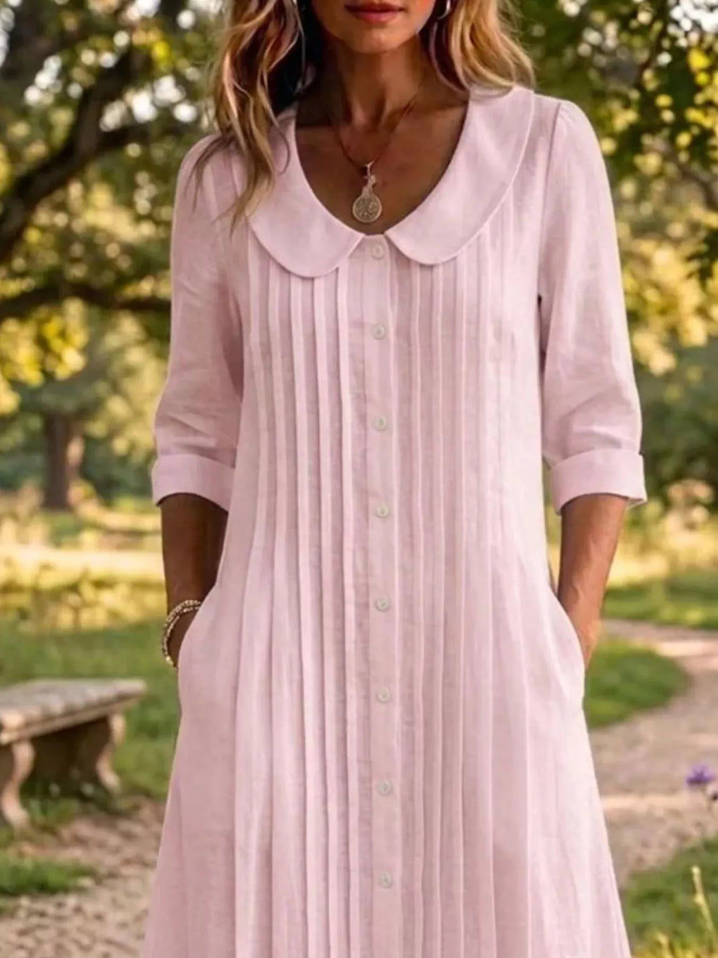 Peter Pan Collar Plus Size Shirt Dress with Button-Down Front