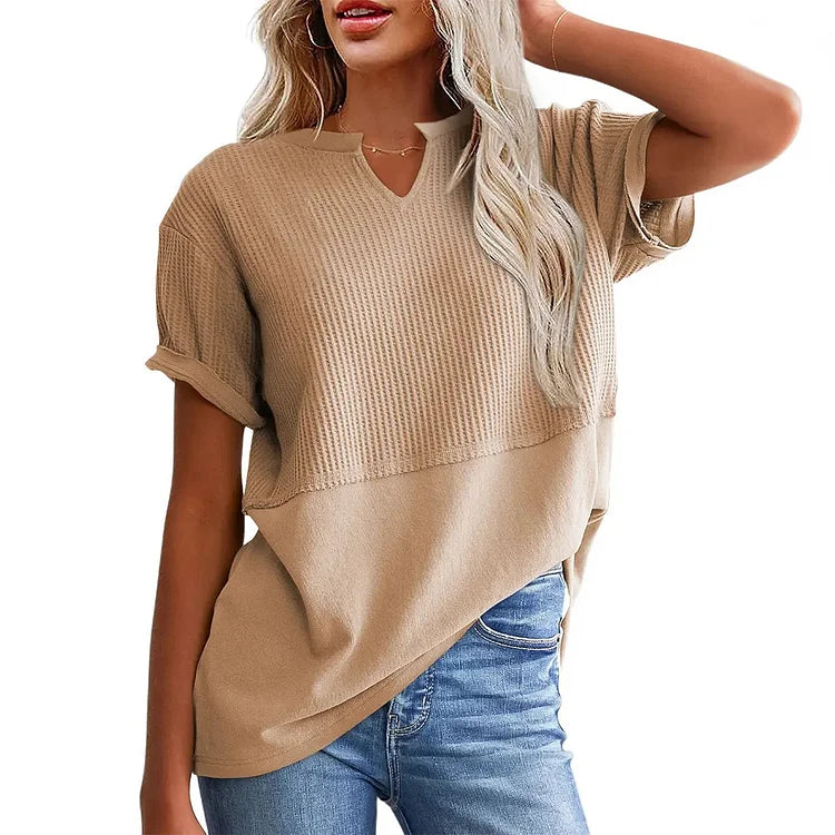 Oversized V-neck waffle knit top, relaxed summer wardrobe essential | Alba Muse