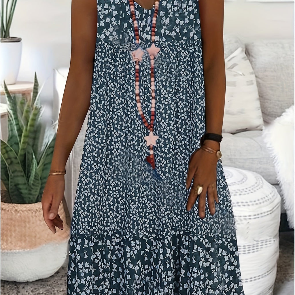 Directional print V-neck sleeveless summer midi dress | Alba Muse