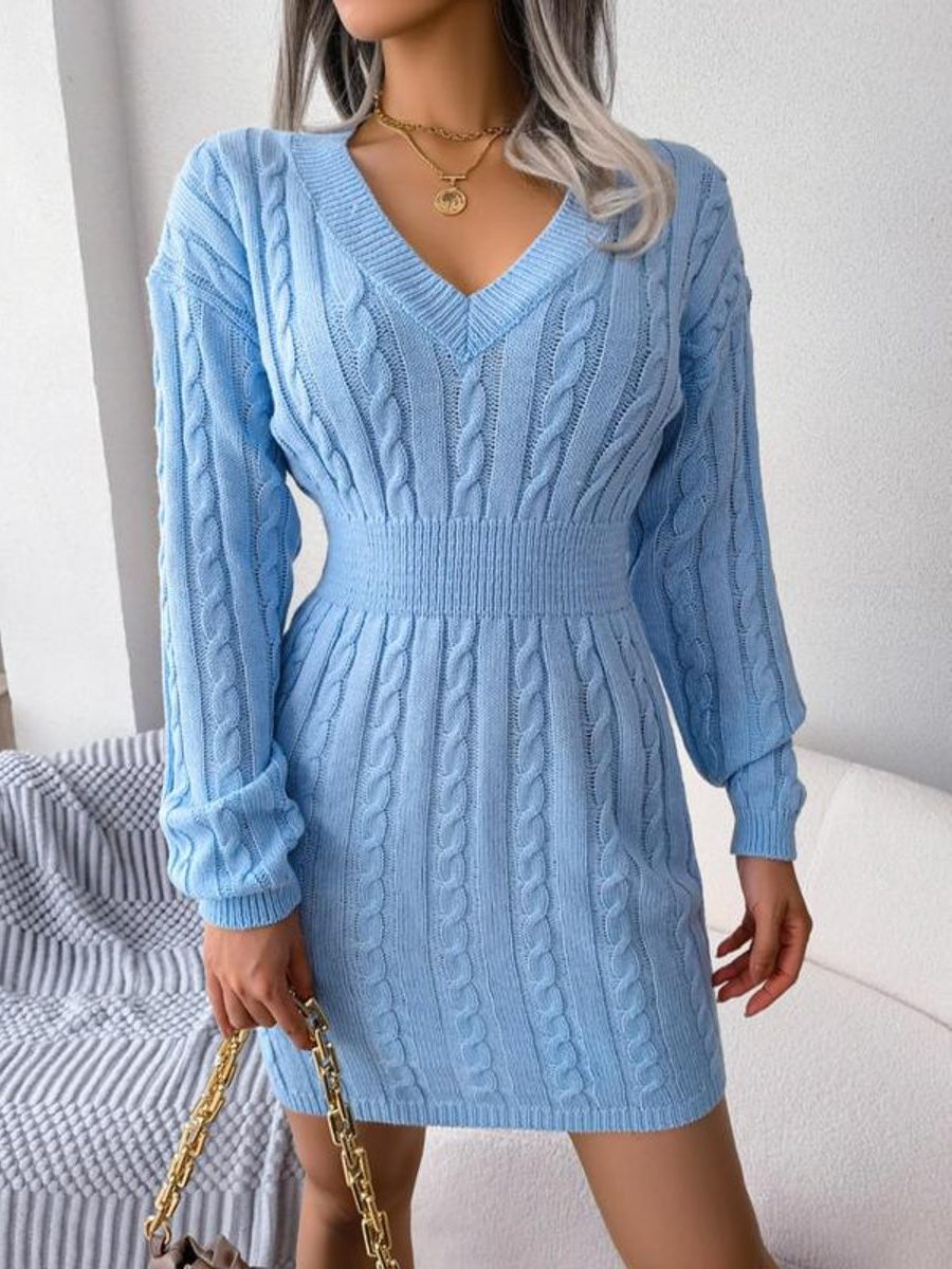 Cable-knit V-neck midi dress