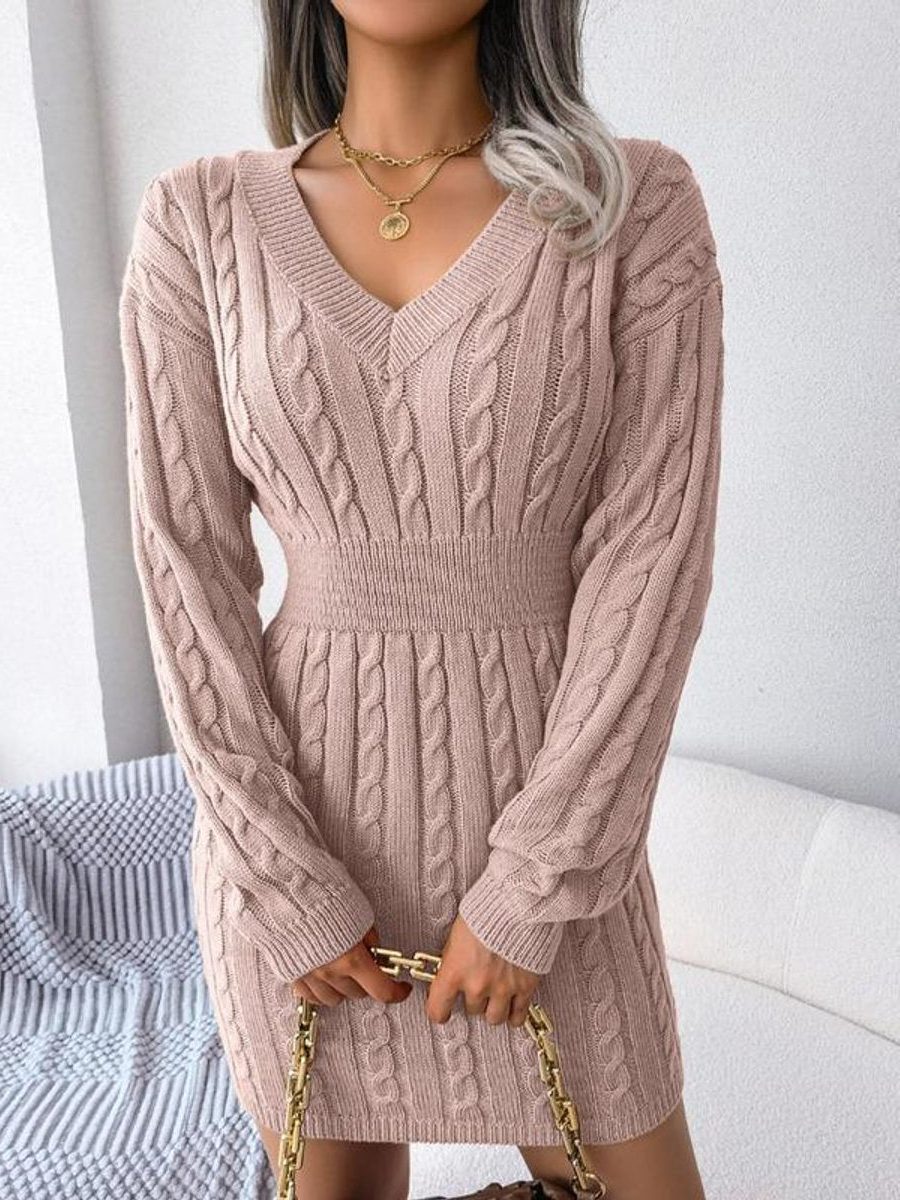 Cable-knit V-neck midi dress