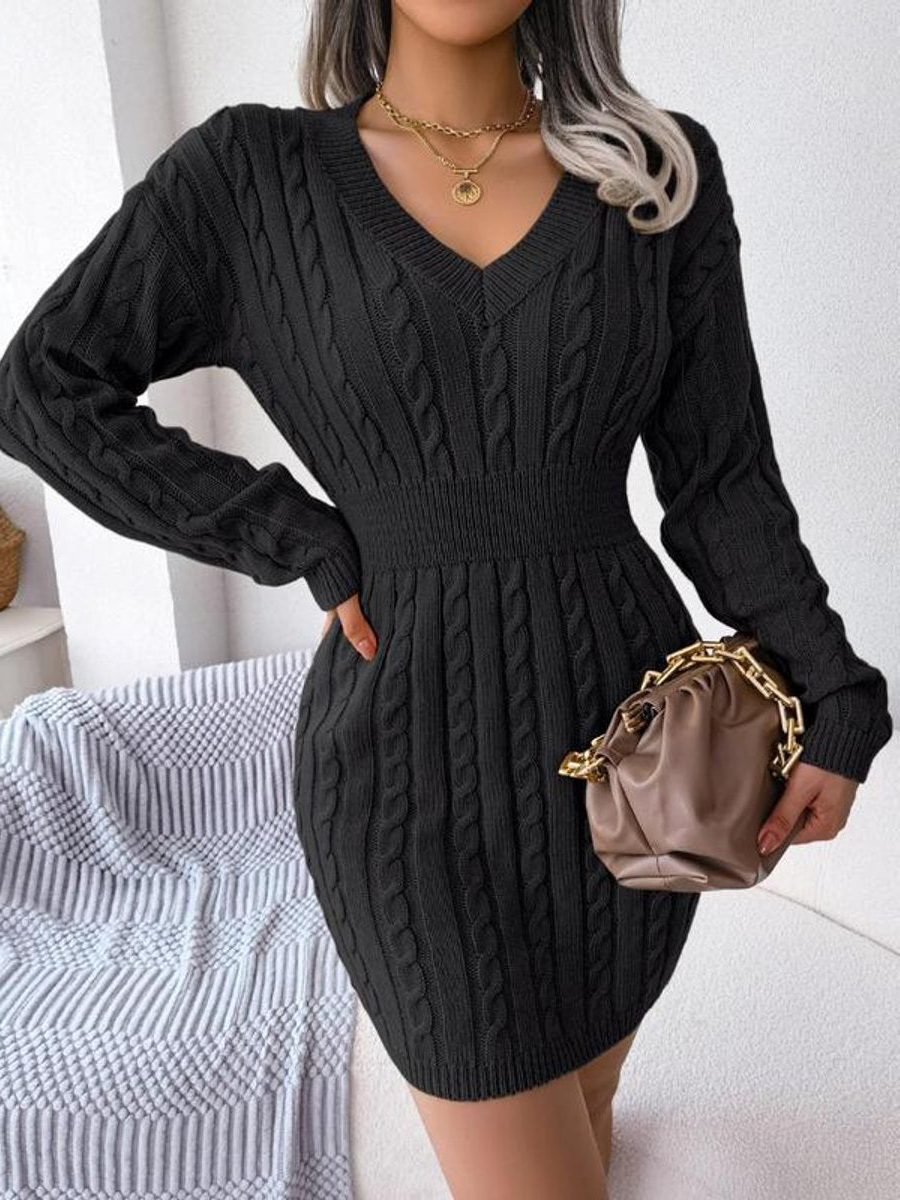 Cable-knit V-neck midi dress