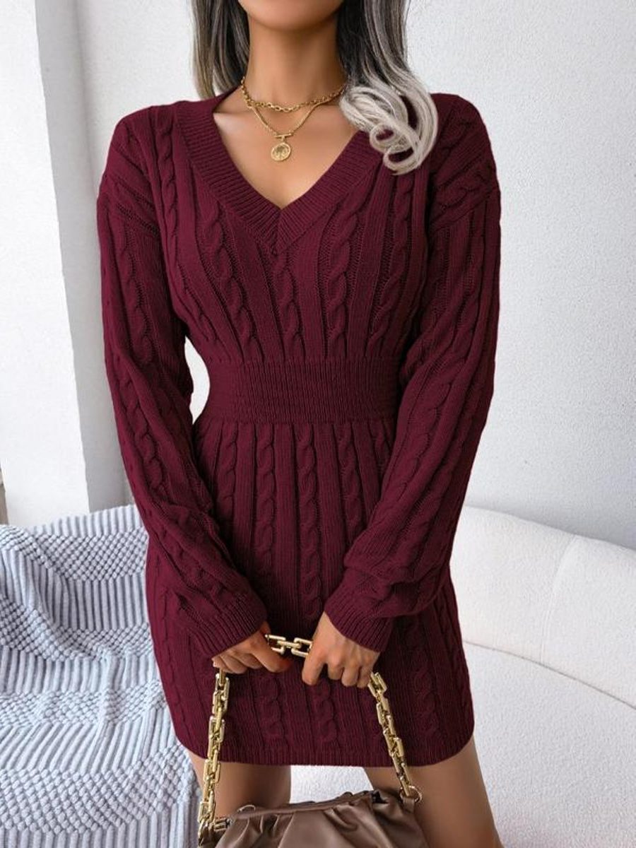 Cable-knit V-neck midi dress