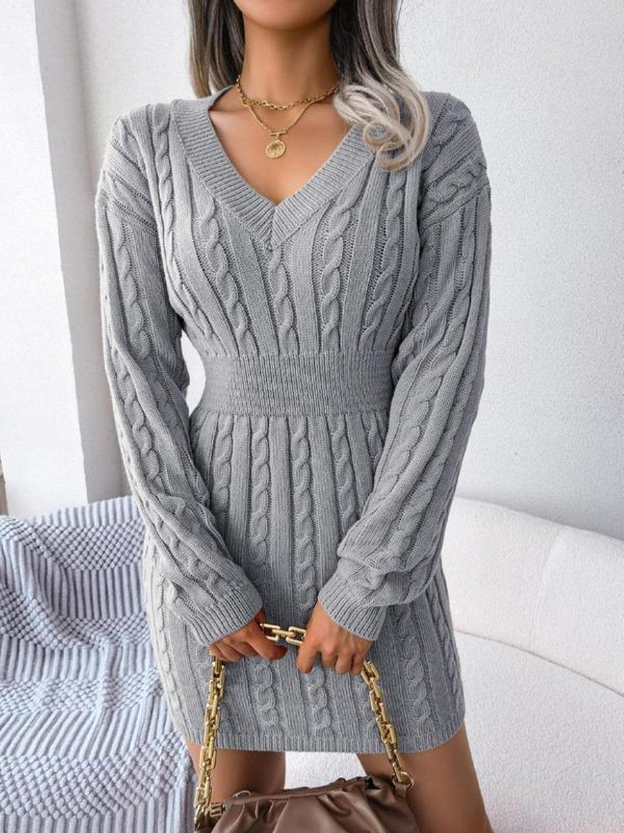 Cable-knit V-neck midi dress