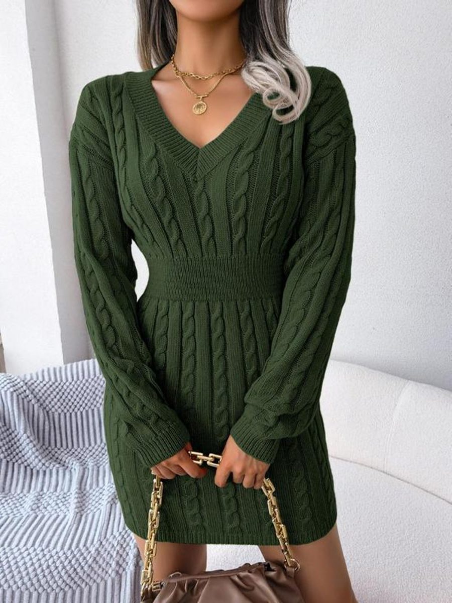 Cable-knit V-neck midi dress