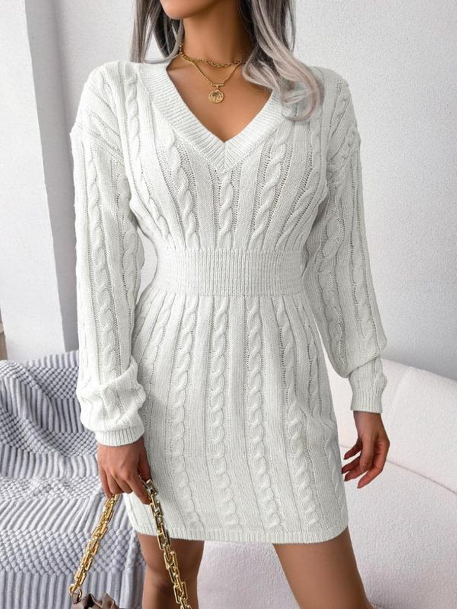 Cable-knit V-neck midi dress