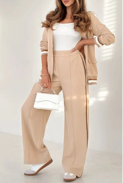 Casual Blazer & Wide-Leg Trouser Set