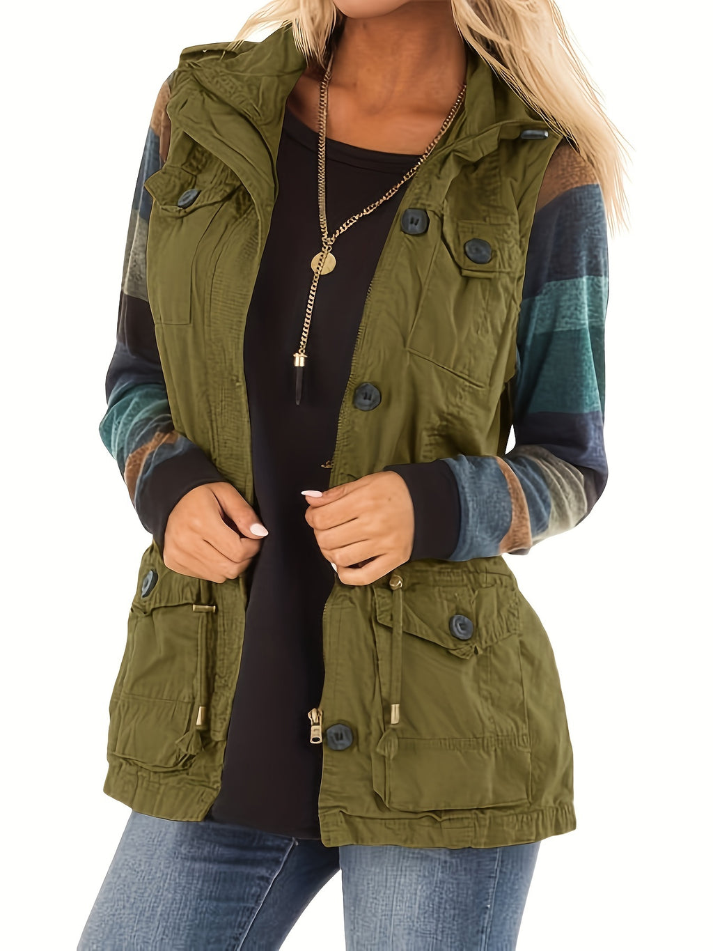 Khaki sleeveless drawstring vest jacket