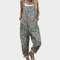 Casual printed overalls with patch pockets in grey, front view