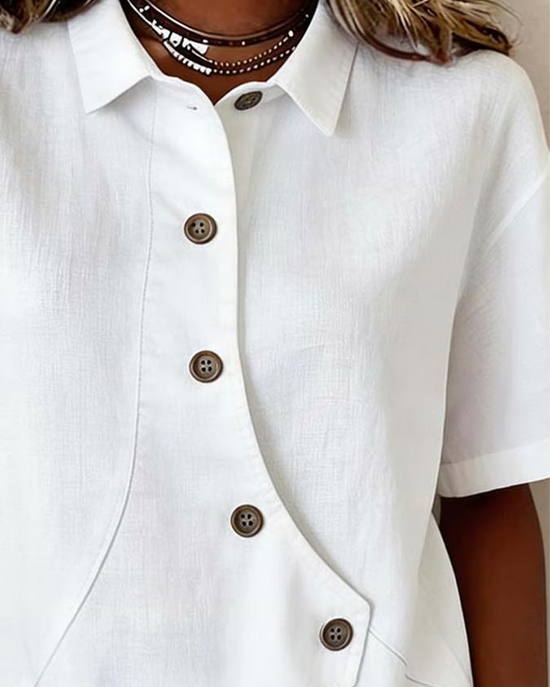 Cotton linen button down shirt, back view