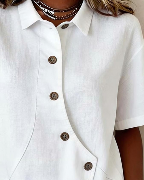 Cotton linen button down shirt, back view