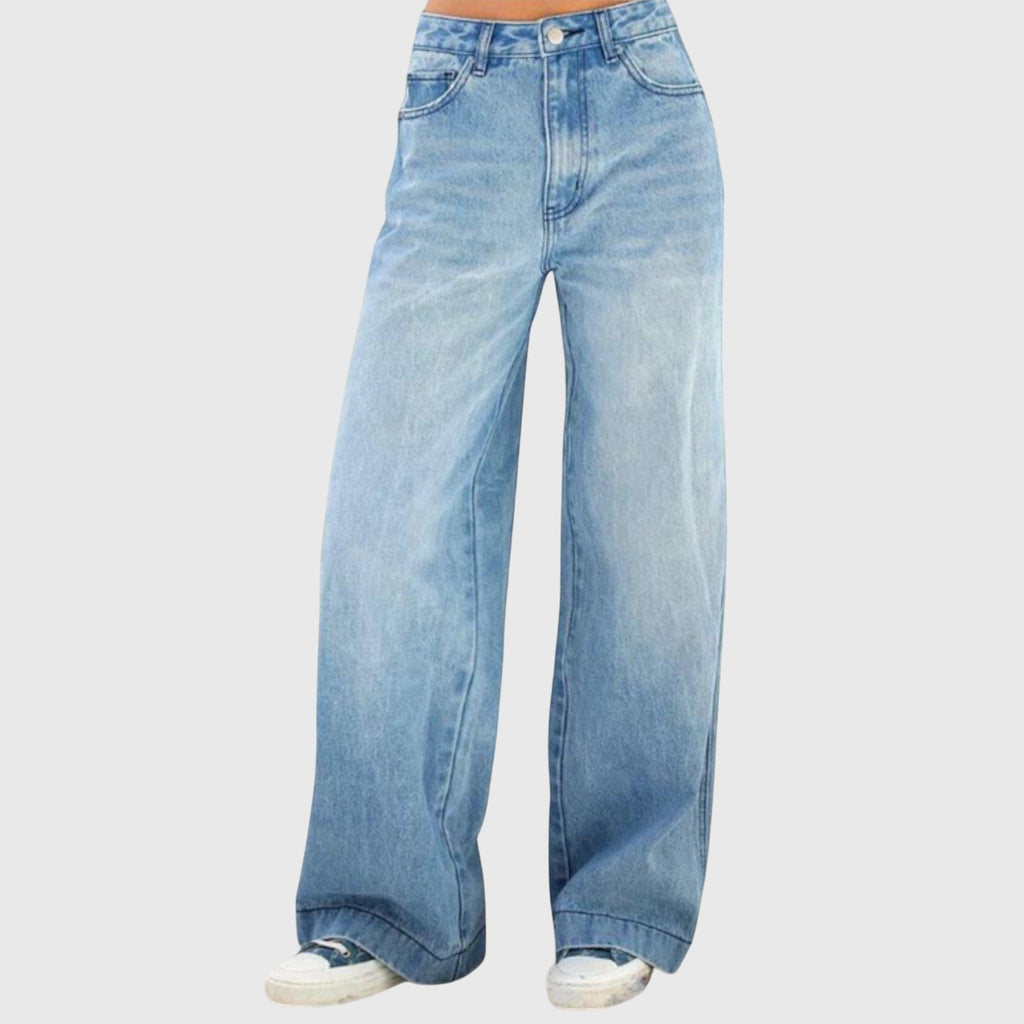 Blue Casual Baggy Denim Trousers — worn on model