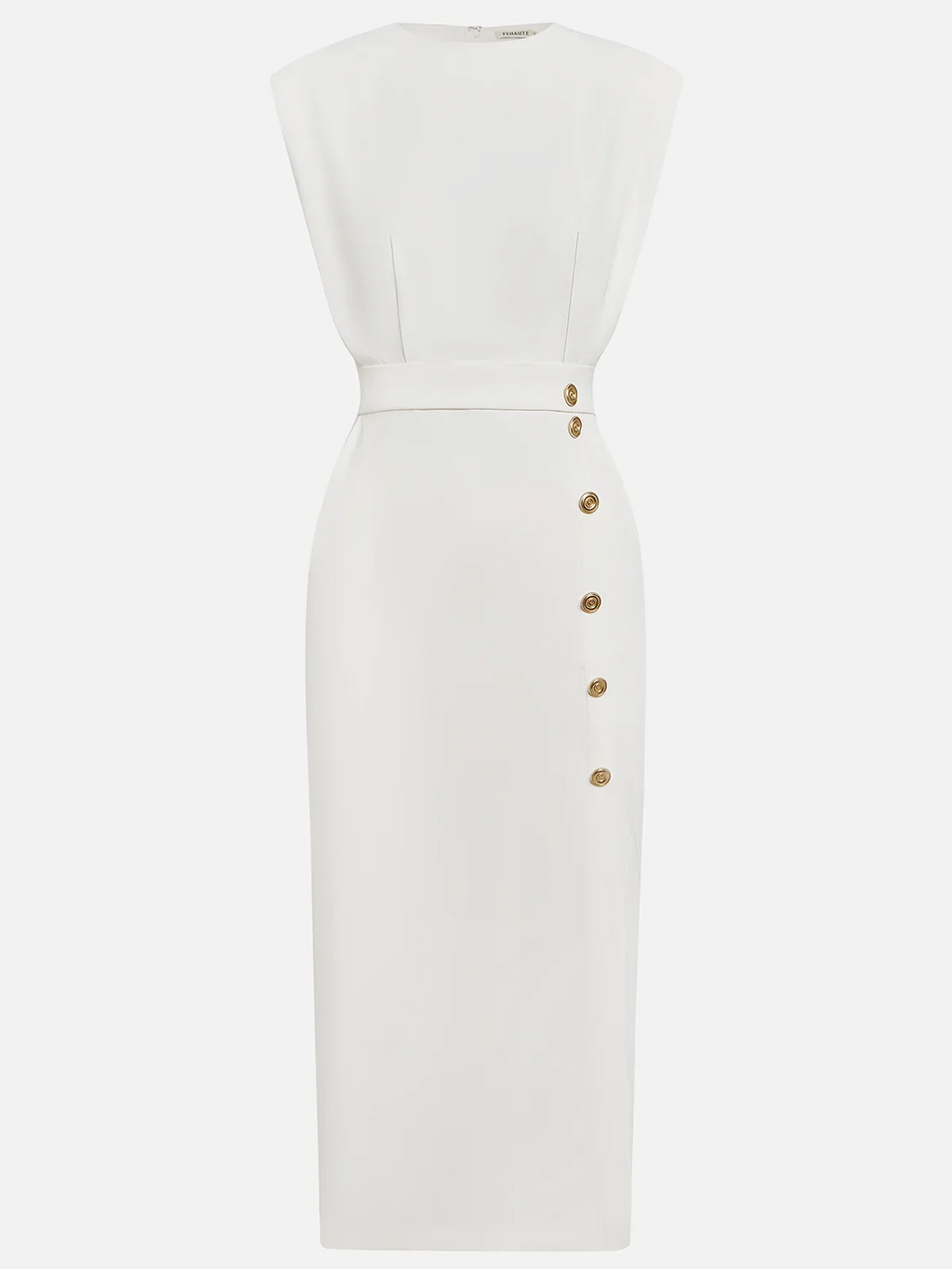 Solid Midi Dress with Button Slit