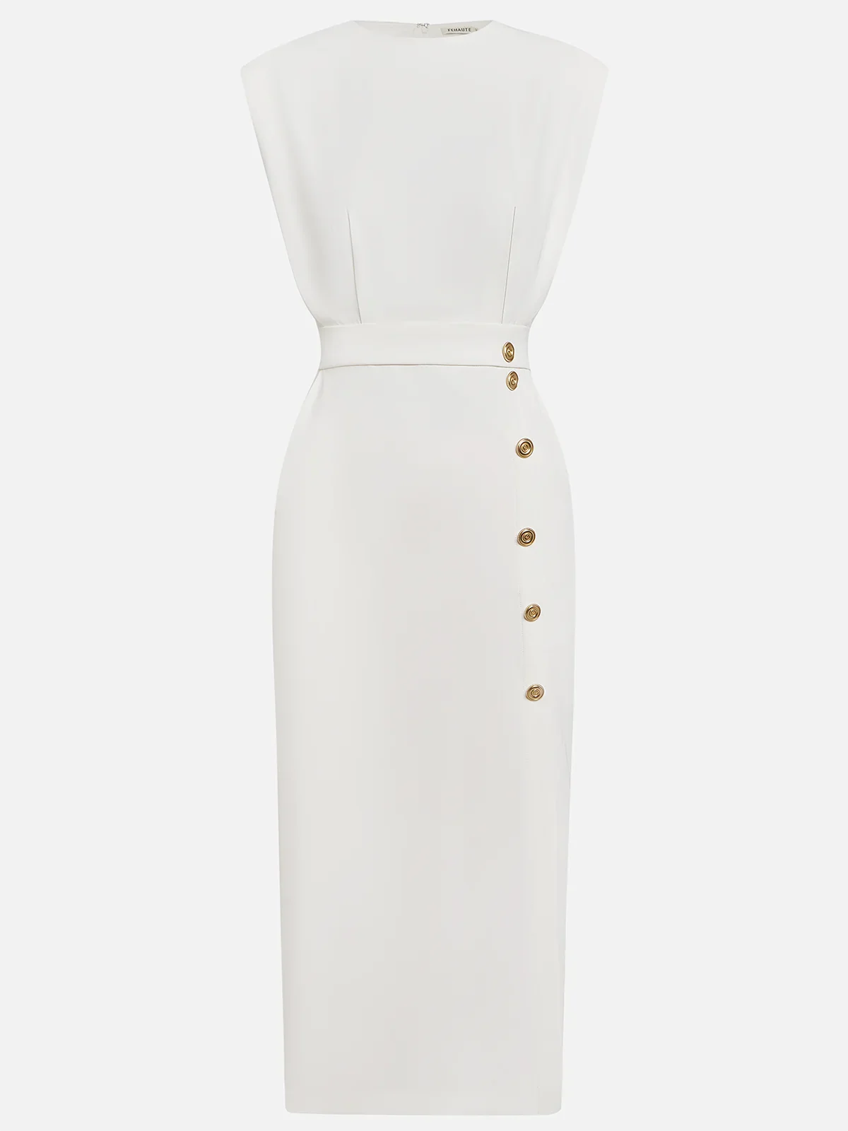 Solid Midi Dress with Button Slit