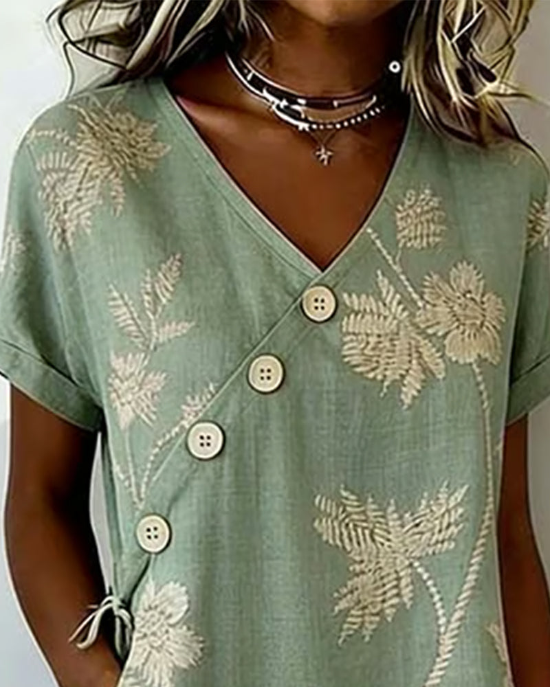Green diagonal button print midi dress, back view