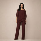 Off shoulder top and wide leg pants set detail view
