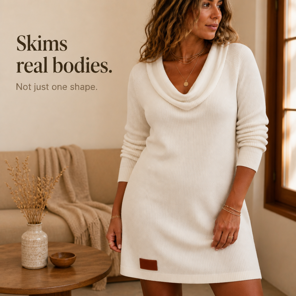 White Ribbed Knit Cowl Neck Mini Dress