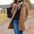 Khaki classic long button placket winter coat, front view