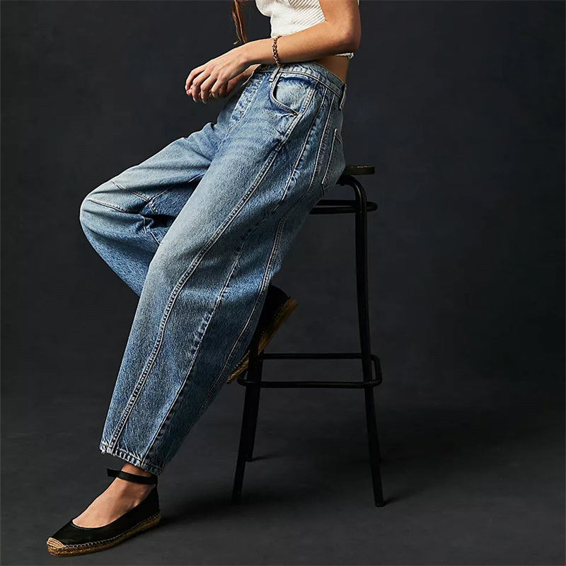 High-Waist Barrel Leg Relaxed Jeans