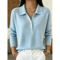 Blue refined collared button jumper, front view