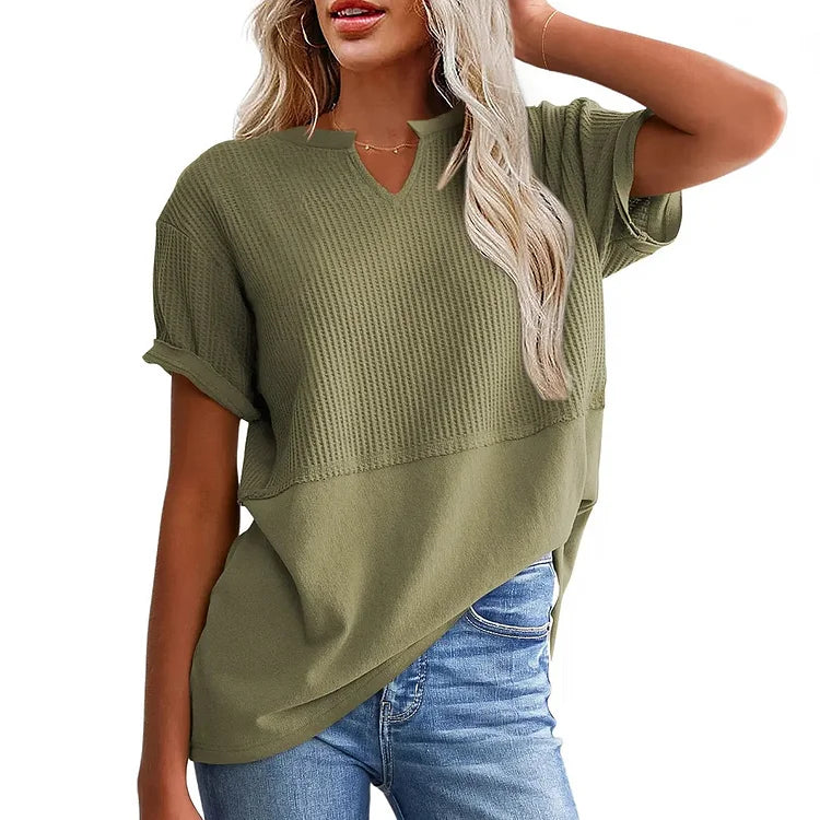 Women's waffle knit V-neck top in multiple solid colour options | Alba Muse