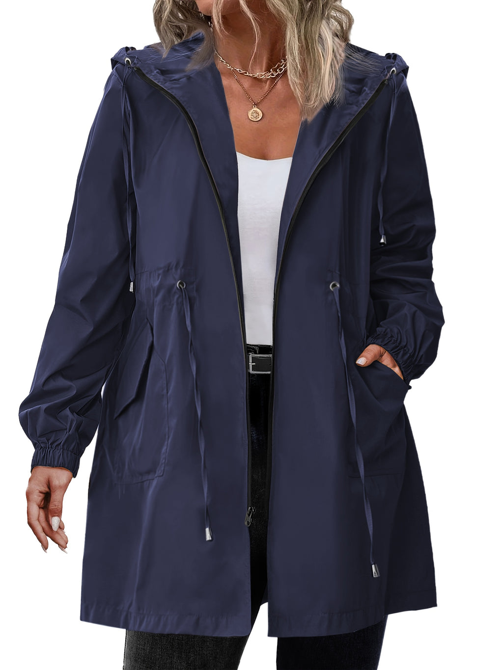 Yellow hooded plus size coat
