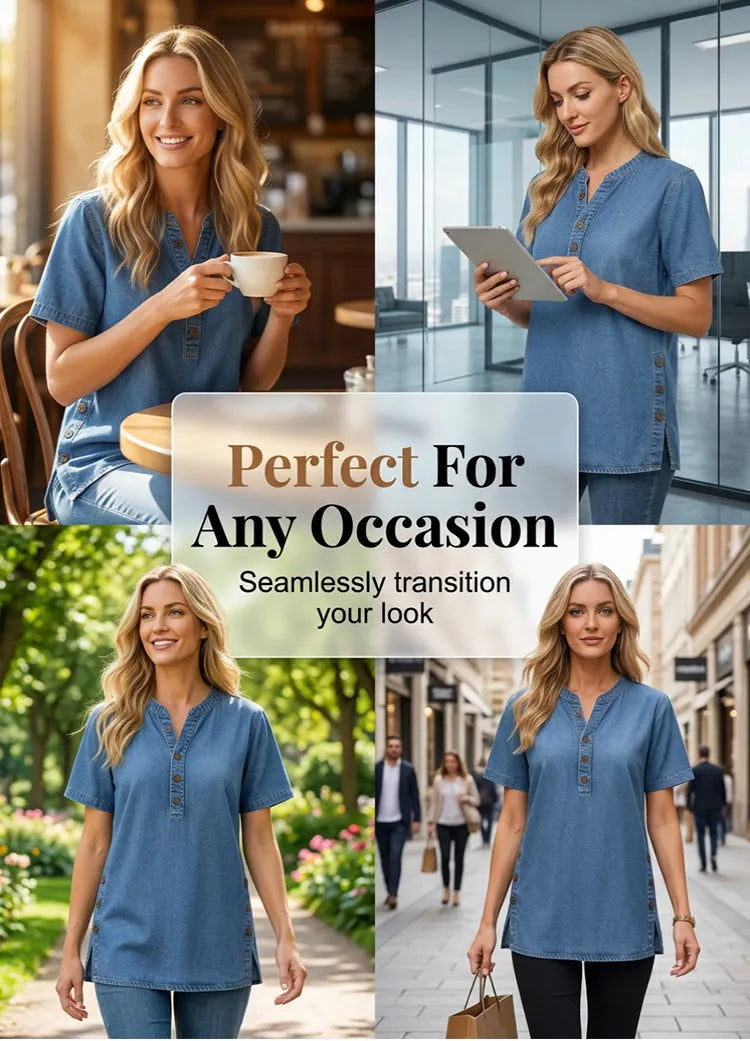 Lightweight denim top styled with jeans, cool casual everyday look | Alba Muse