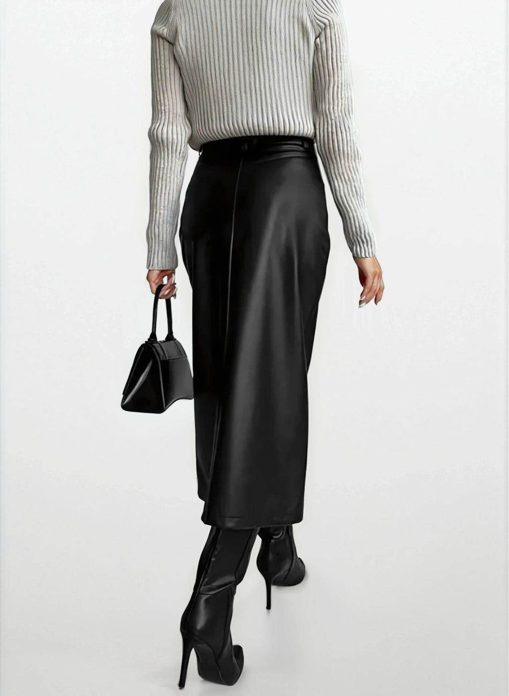 Leather Look Split Skirt