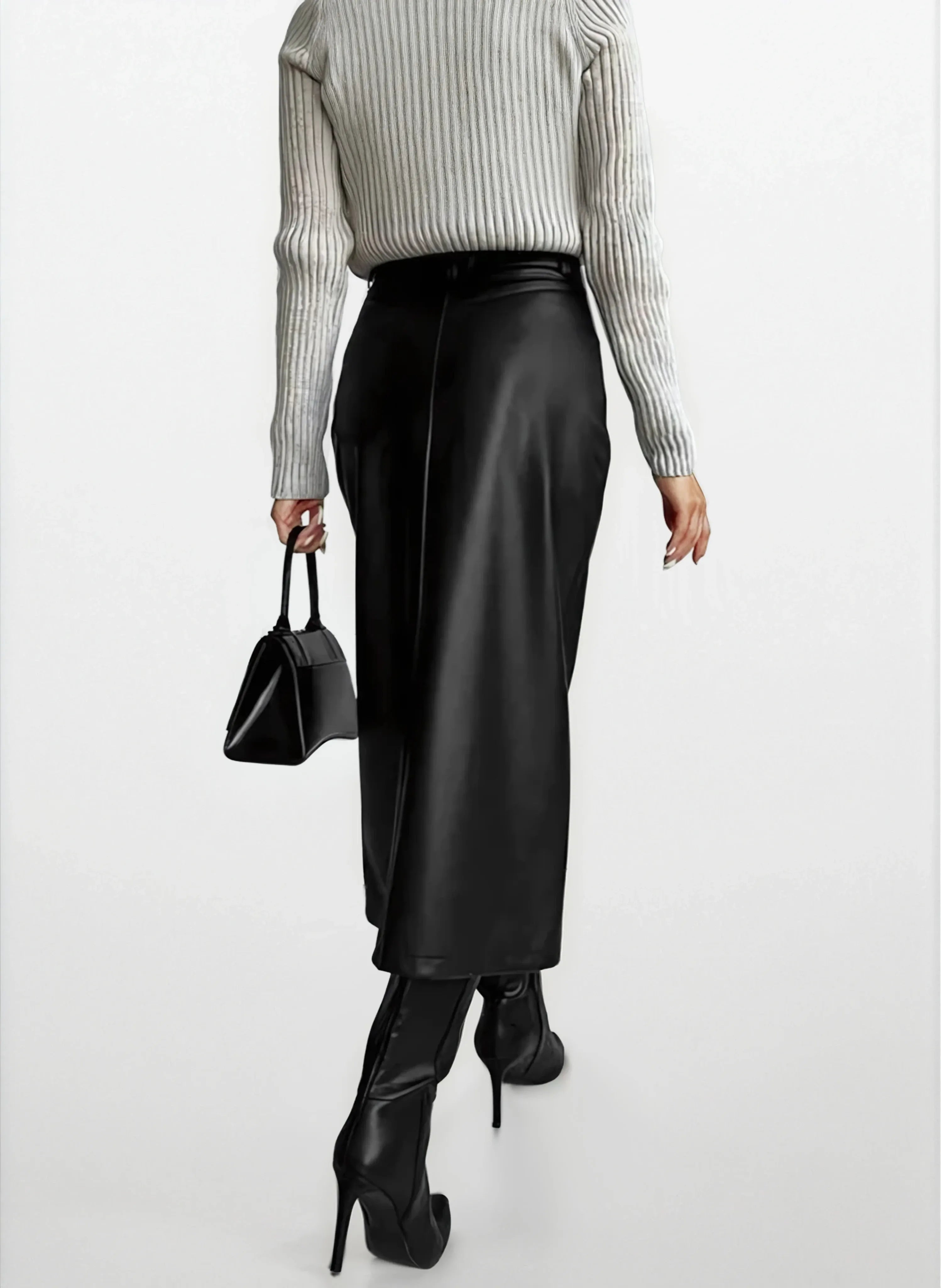 Leather Look Split Skirt