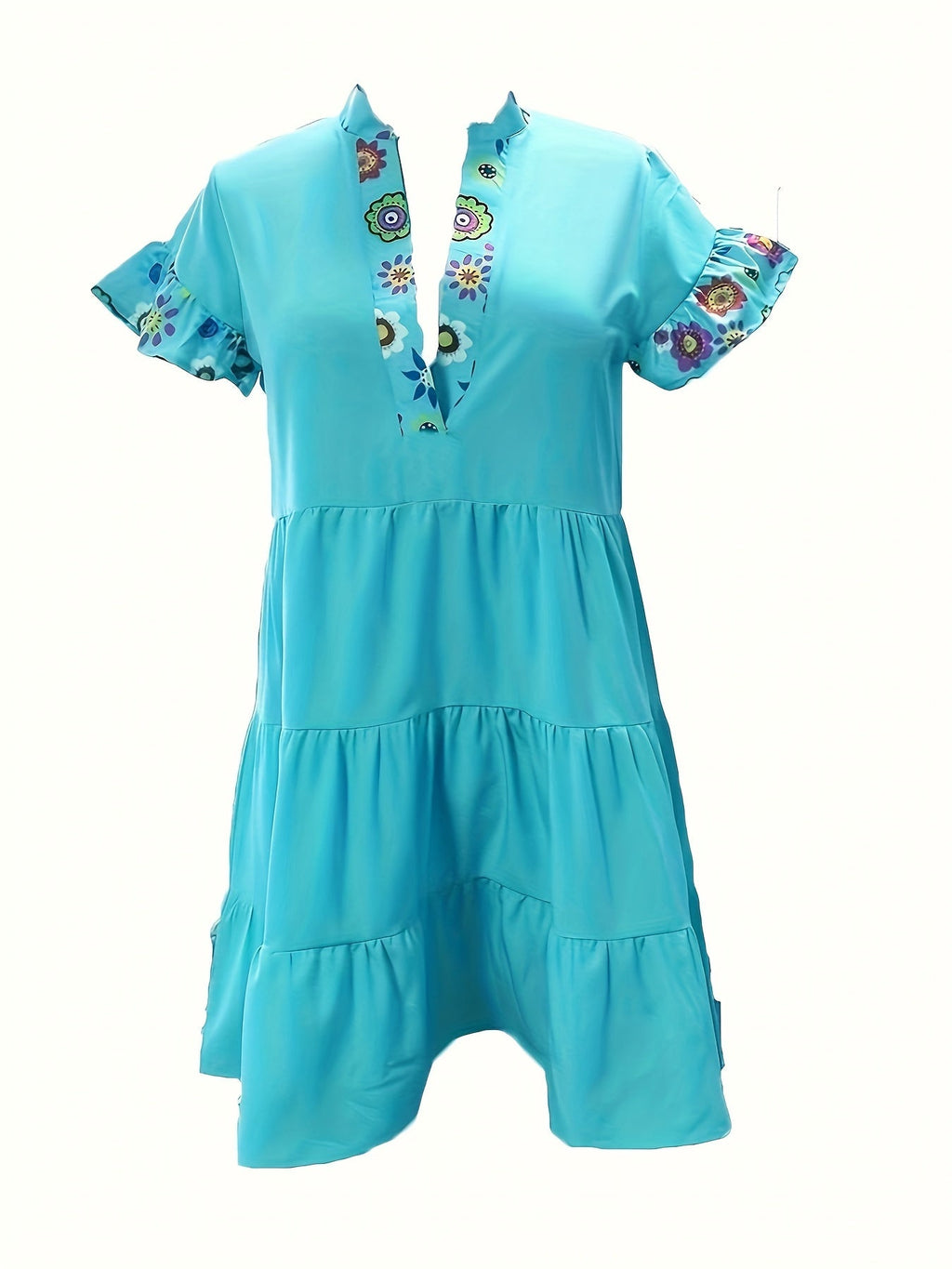 Women's contrast detail tiered mini dress festival fashion | Alba Muse
