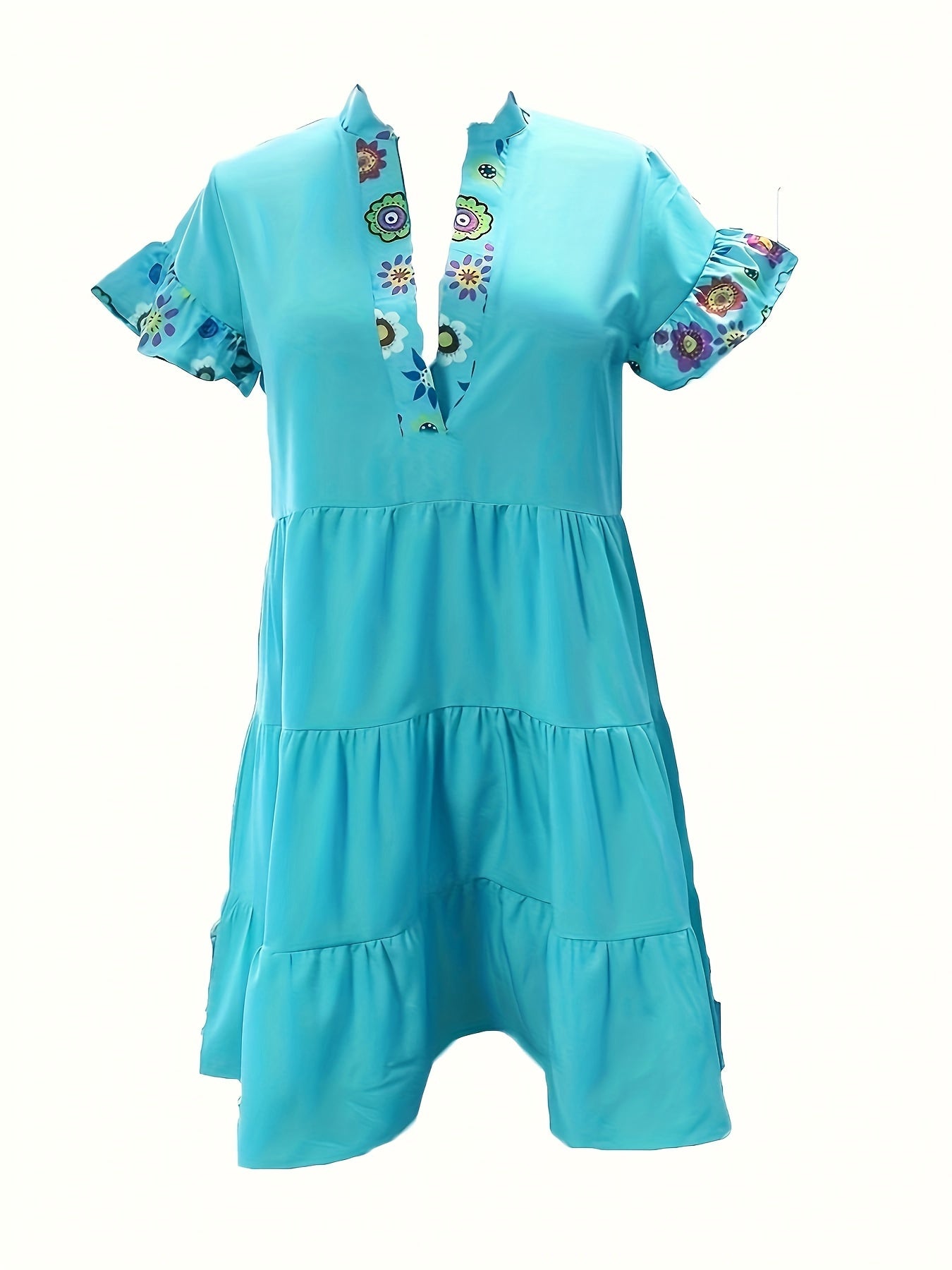 Women's contrast detail tiered mini dress festival fashion | Alba Muse