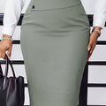 Grey Decorative Button Knee-Length Skirt