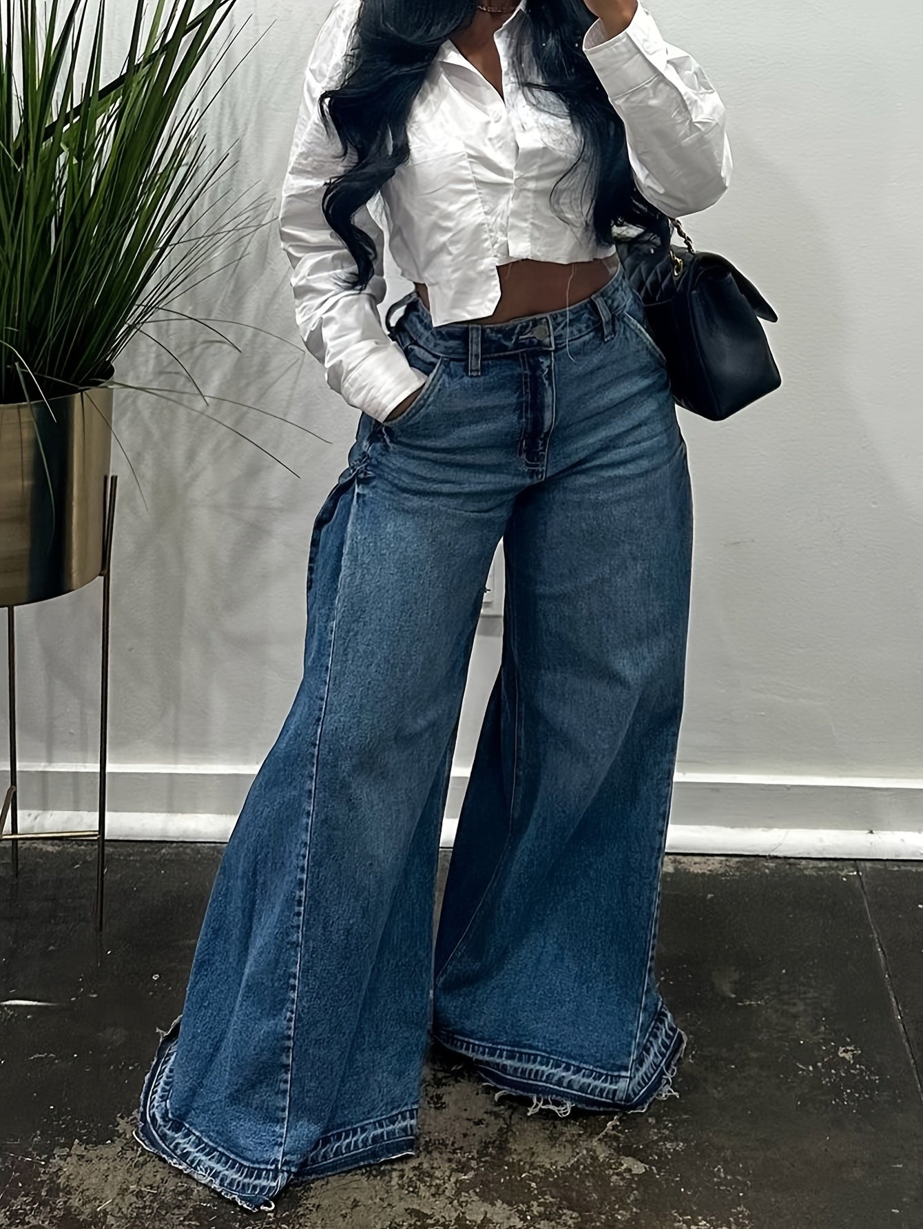 High-Waist Flare Leg Wide Denim Jeans