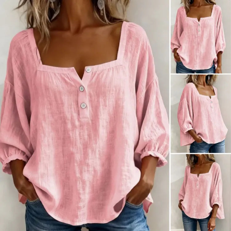 Square neck boho shirt in multiple colour options flat lay | Alba Muse