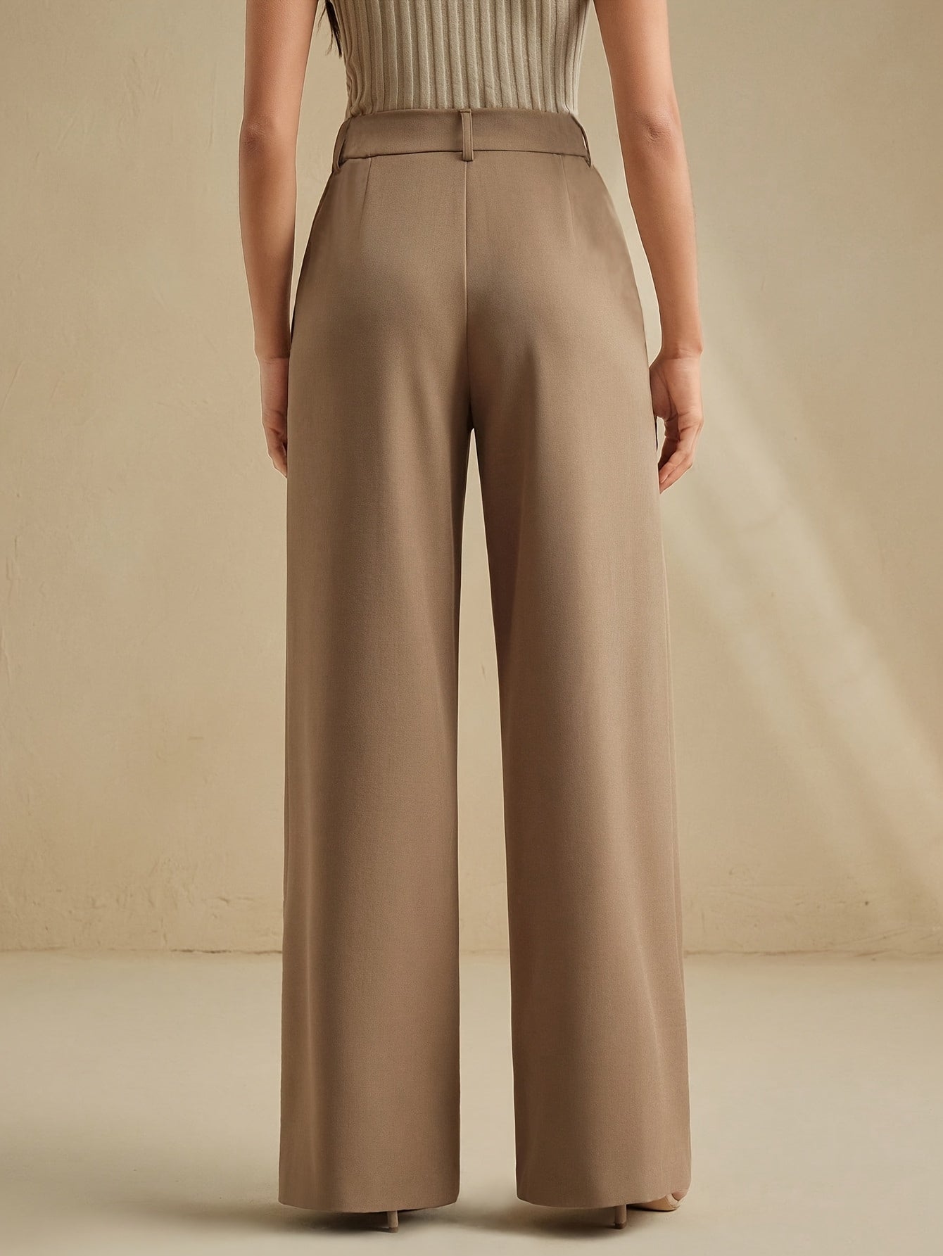 Brown pleated high-waist wide-leg Trousers