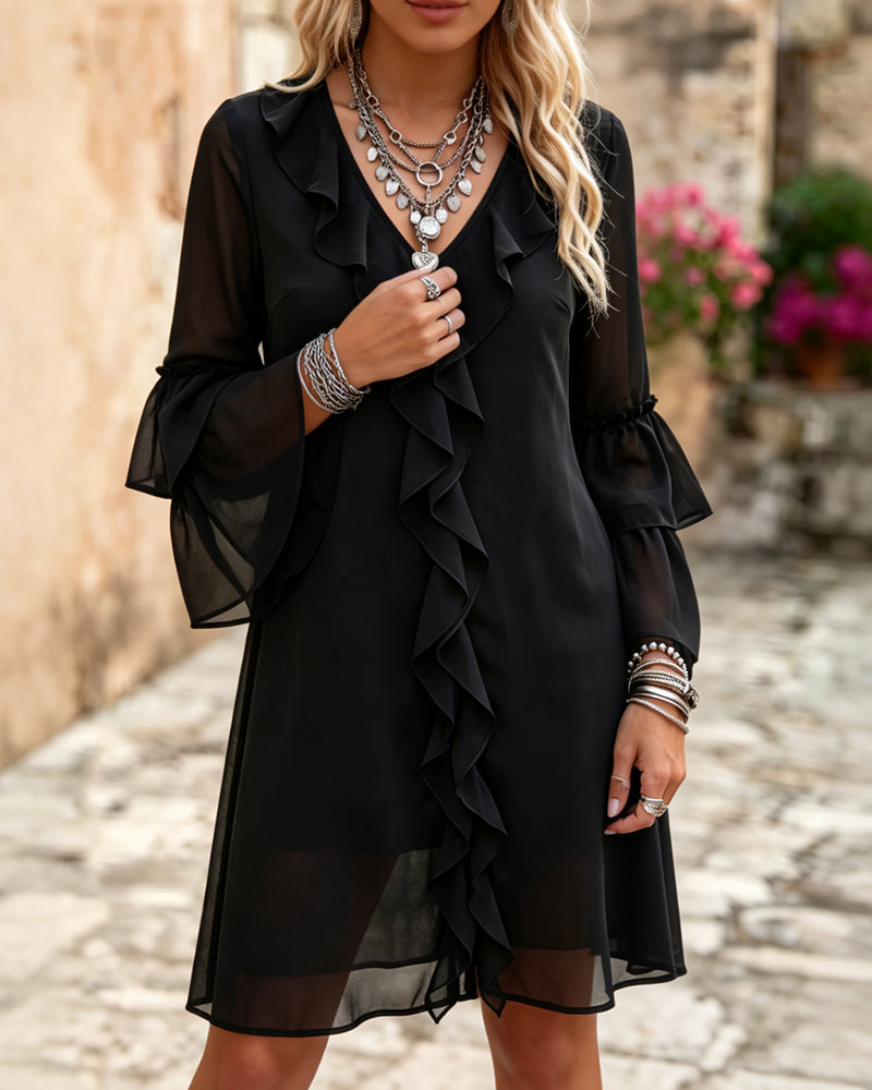 Ruffle sleeve mini dress, back view