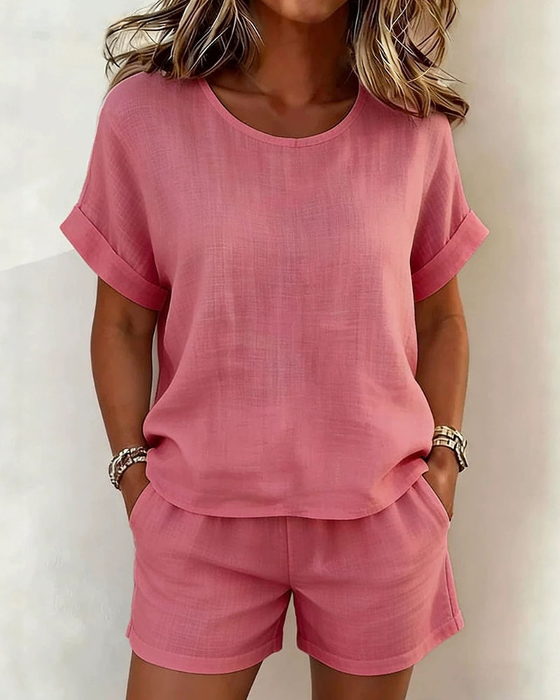 Solid Colour Shorts Set Black Casual Summer | Alba Muse