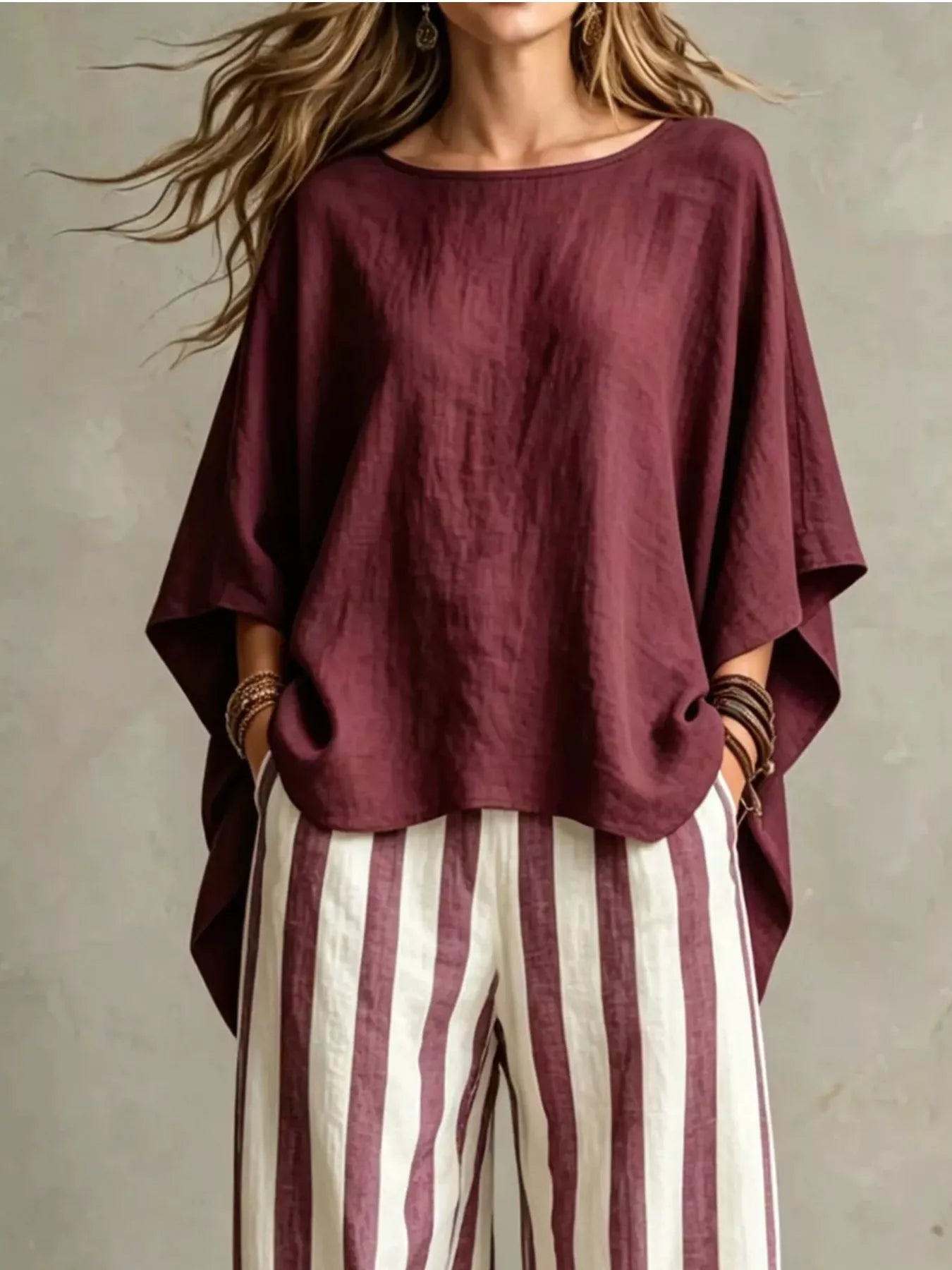 Solid Colour Top & Trousers Co-ord Set, Plus Size
