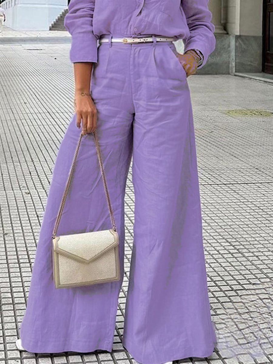 High-Waist Wide-Leg Linen-Blend Trousers
