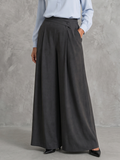 Dark grey pleated wide-leg trousers, front view