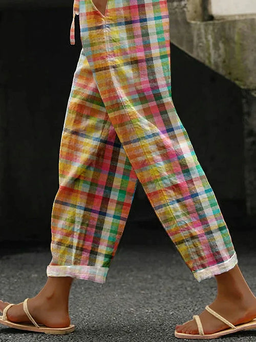Check cropped trousers front view | Alba Muse