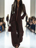 Denim Long Sleeve Jumpsuit with Stand Collar and Wide Leg