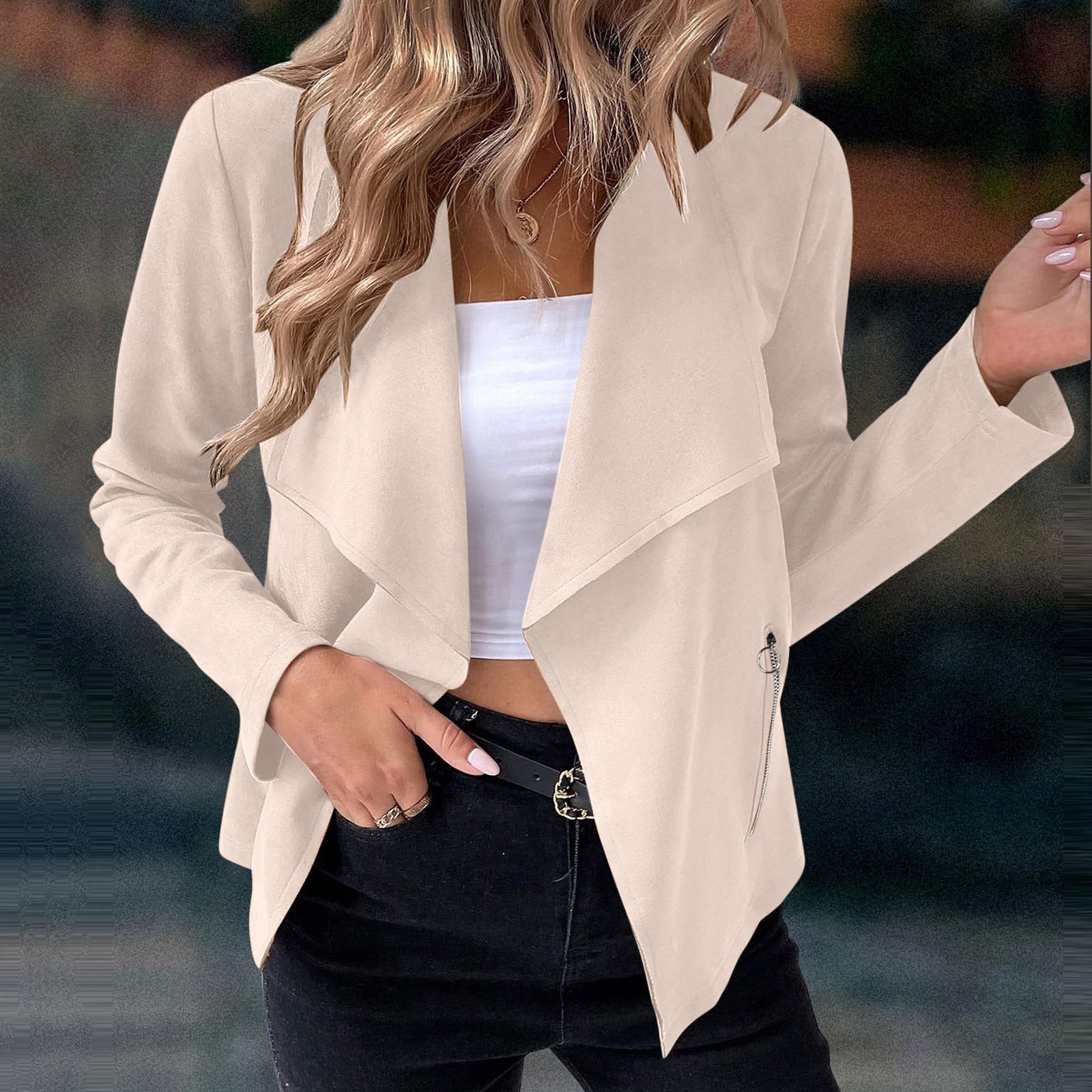 Khaki draped open front Jacket