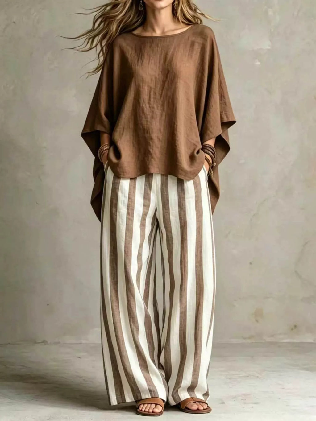 Solid Colour Top & Trousers Co-ord Set, Plus Size