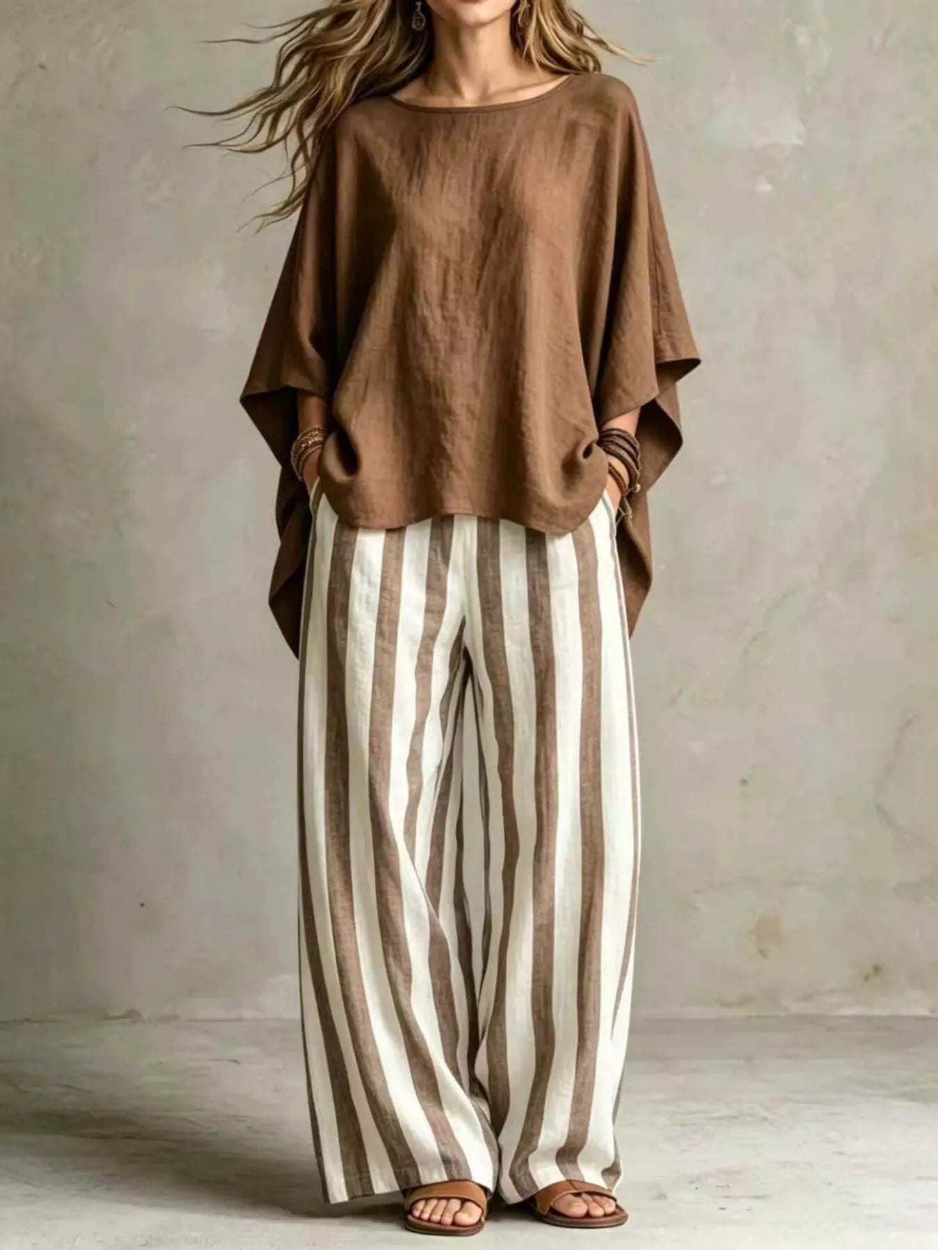 Solid Colour Top & Trousers Co-ord Set, Plus Size