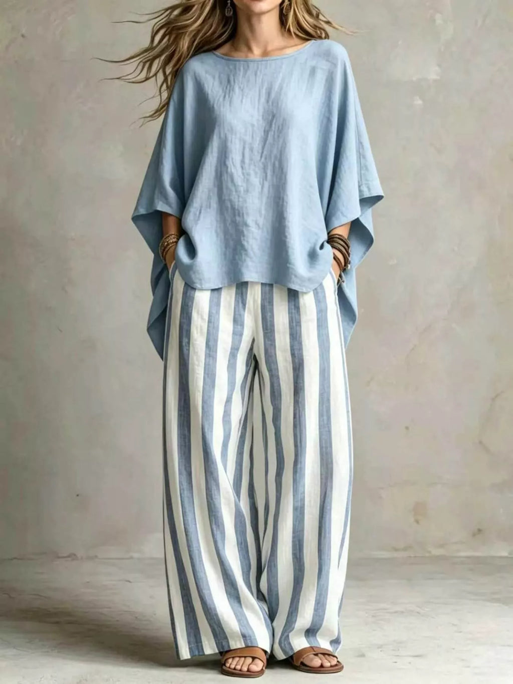 Solid Colour Top & Trousers Co-ord Set, Plus Size