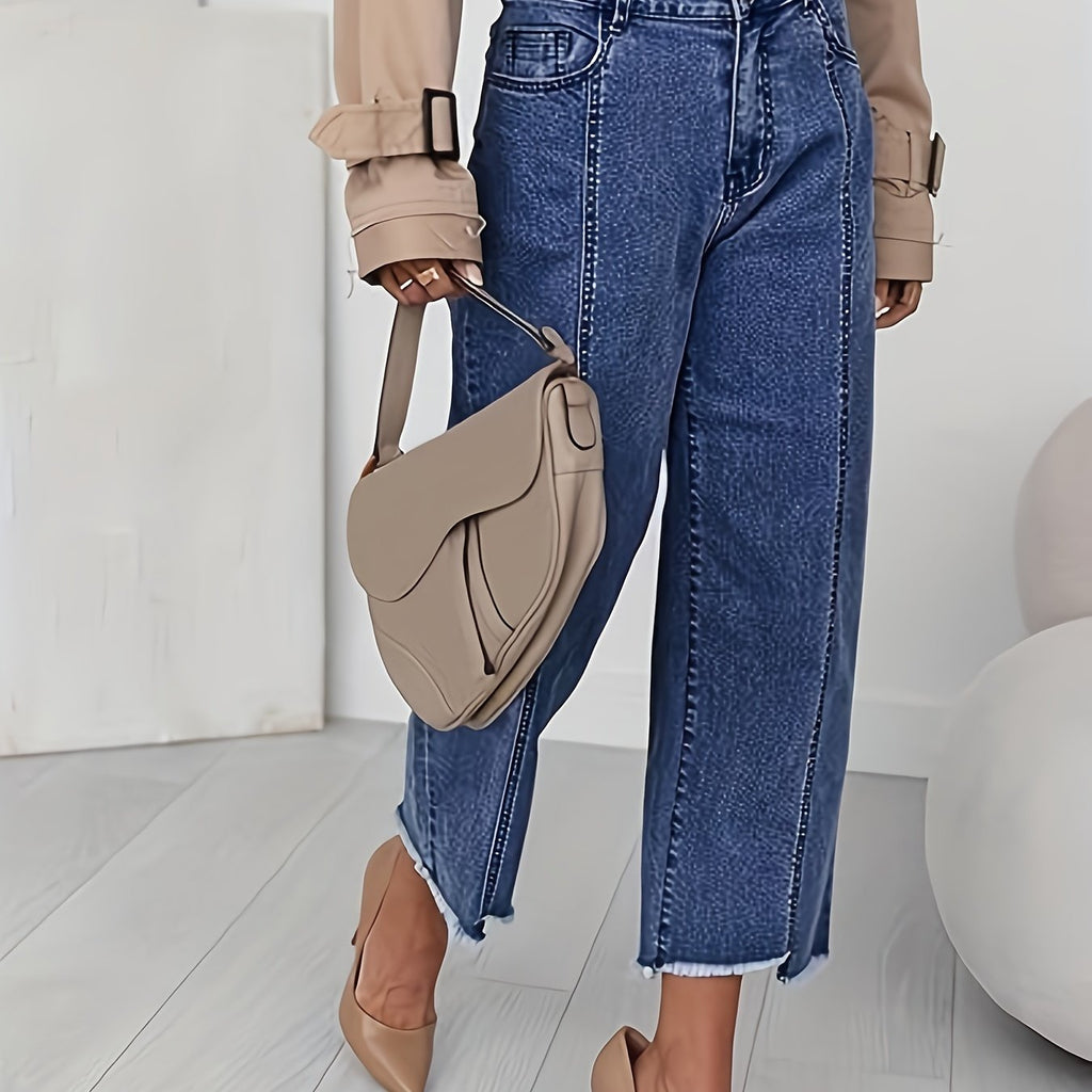 Royal Blue tailored high-waist cropped straight-leg Jeans, front view