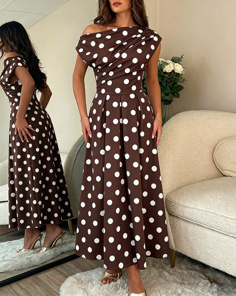 Polka Dot Ruched A-Line Maxi Dress