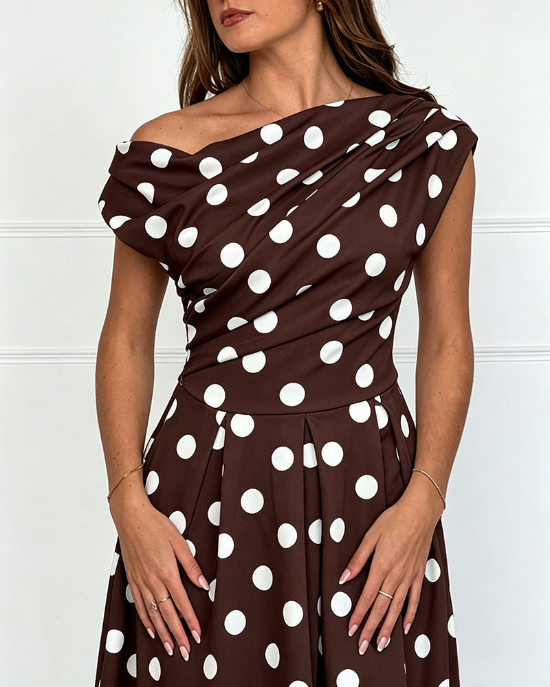 Polka Dot Ruched A-Line Maxi Dress